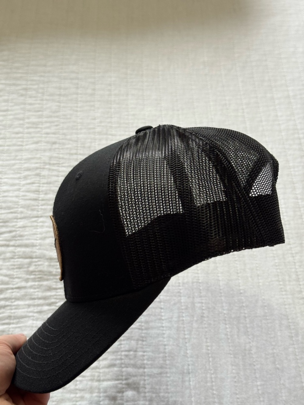 Black Trucker Hat with Brown Longhorn Patch - Picture 3 of 4